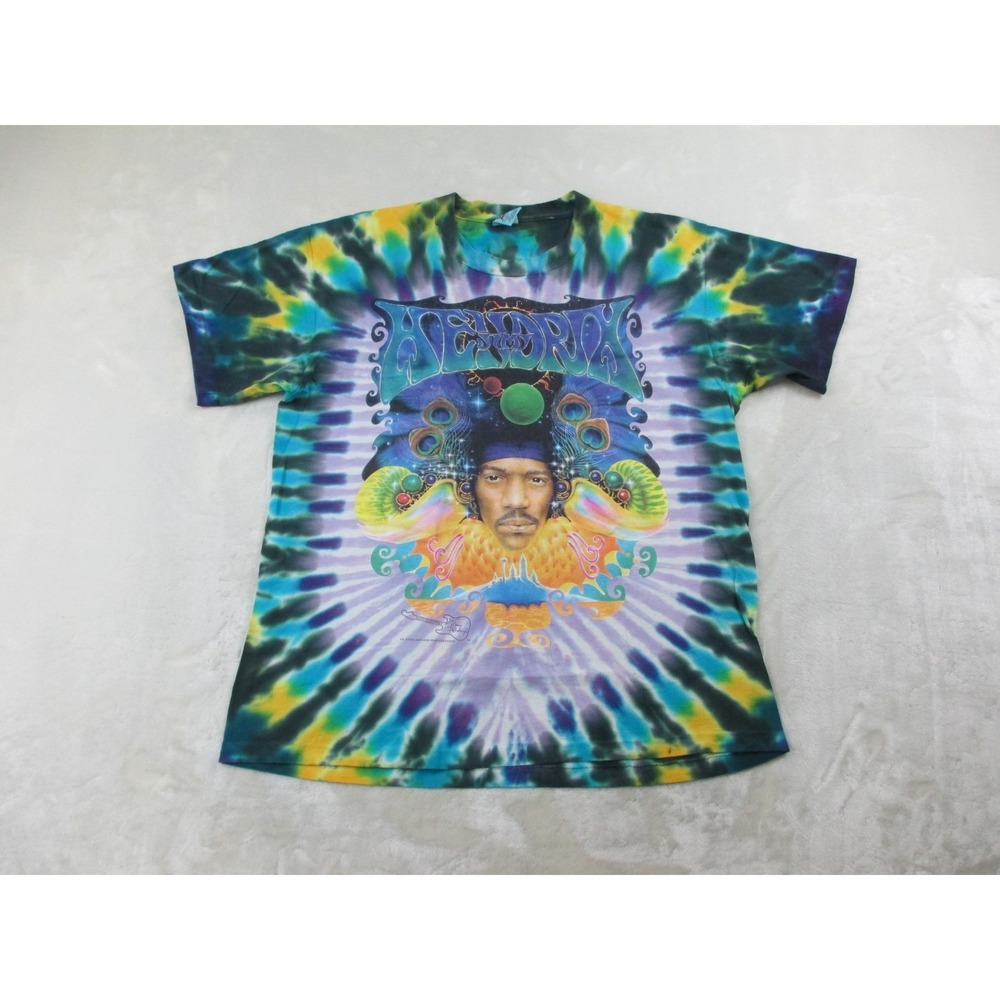 VINTAGE Jimi Hendrix Shirt Mens Extra Large Blue Tie Dye Single Stitch Music*
